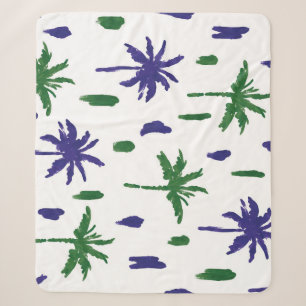 Marineblauw groen palmpatroon sherpa deken