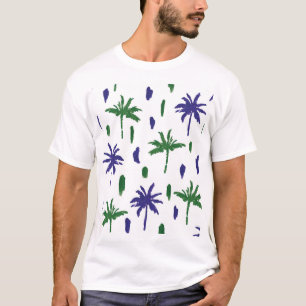Marineblauw groen palmpatroon t-shirt