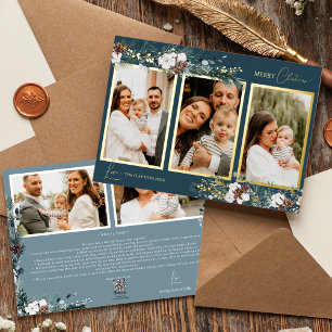 Marineblauw groen Vintage vijf fotocollage Folie Feestdagenkaart