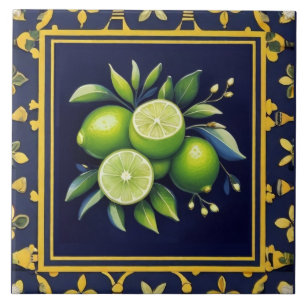 Marineblauw & Groene Limoenen Citrusfruit Mediterr Tegeltje
