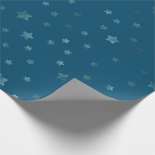 Marineblauw groene sterren cadeaupapier (Hoek)