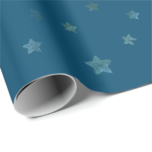 Marineblauw groene sterren cadeaupapier (Rol Hoek)