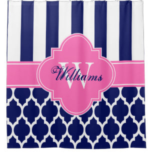 Marineblauw Hot Pink XL Marokkaans #4 Streep CB1IN Douchegordijn