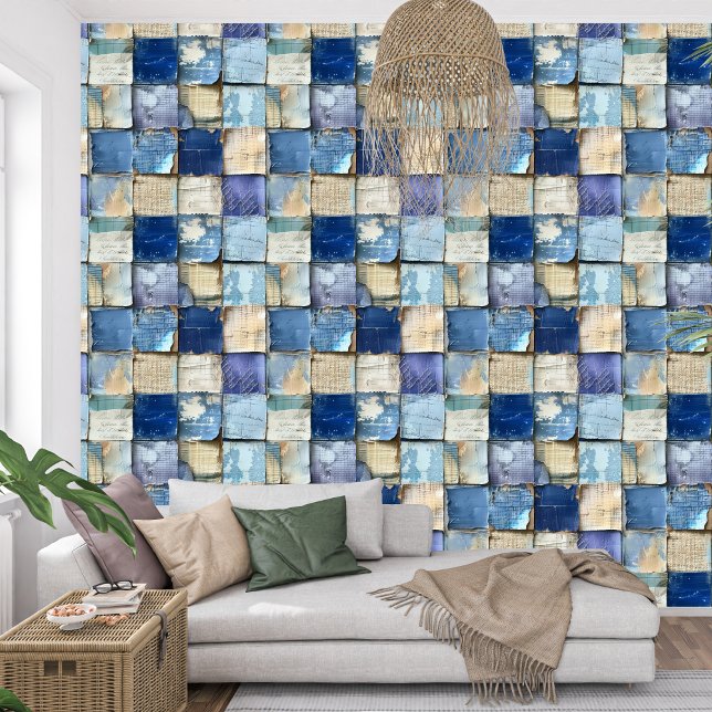 marineblauw indigo collage papier textuur behang (Bold Wallpaper)
