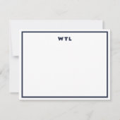 Marineblauw Initialen Monogram Modern Note Kaart (Voorkant)