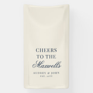Marineblauw Ivoor Moderne Cheers Script Bruiloft Spandoek