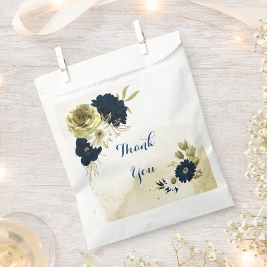 marineblauw ivoor wit en goud bloemen bruiloft bedankzakje (Geknipt)