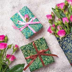 Marineblauw Jade Groen Blauwgroen Goud Swirls Patr Inpakpapier Vel