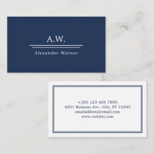 Marineblauw Klassiek Monogram & Naam Visitekaartje
