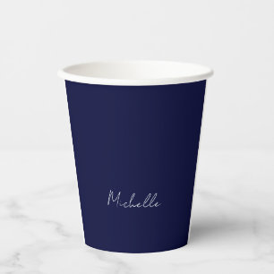 Marineblauw Kleur Gewoon Modern Eigen Naam Kalligr Papieren Bekers