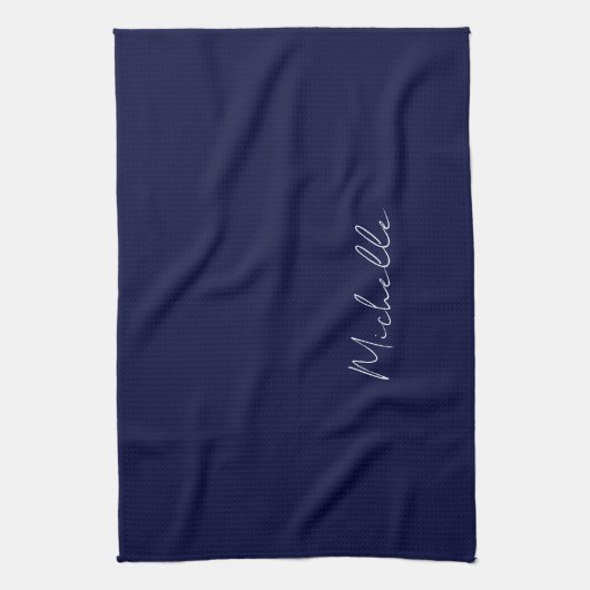 Marineblauw Kleur Gewoon Modern Eigen Naam Kalligr Theedoek (Verticaal)
