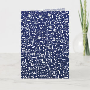 Marineblauw Kobaltblauw Witte Dansende Muzieknoten Feestdagen Kaart