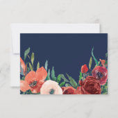 Marineblauw Koraal Waterverf Bloem Bruiloft RSVP (Achterkant)