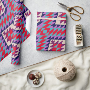 Marineblauw Koraal Zuidwesterse Tribale Geometrisc Cadeaupapier