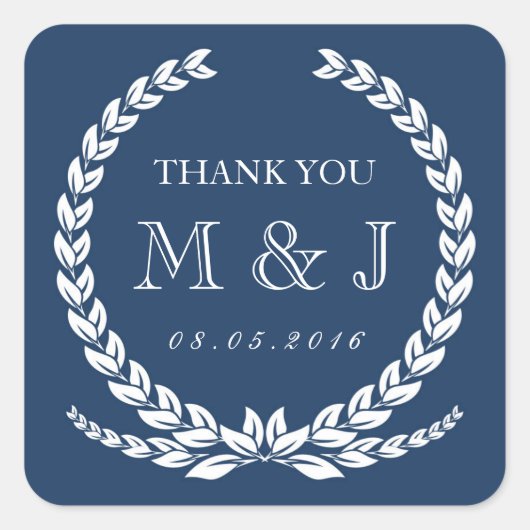 marineblauw Laurel Wreath Wedding Sticker (Voorkant)