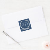 marineblauw Laurel Wreath Wedding Sticker (Envelop)