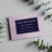Marineblauw lavendel glam glitter Save The Date