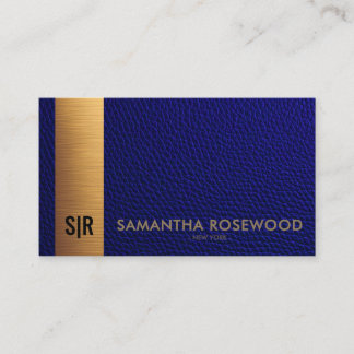 Marineblauw Leer & Geborsteld Goud Paneel Monogram Visitekaartje