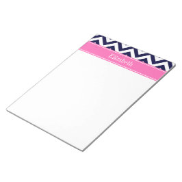 Marineblauw Lg Chevron HotPink2 Vierblad Monogram  Notitieblok