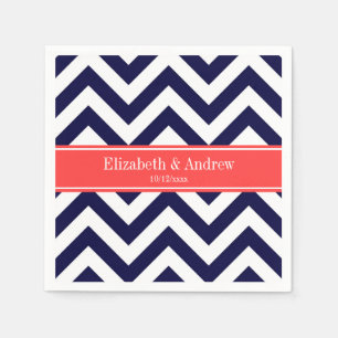 Marineblauw Lg Chevron Koraalrood Naam Monogram Servet