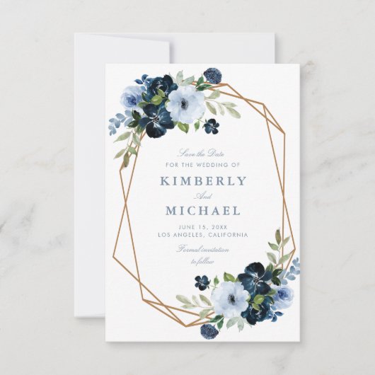 Marineblauw & lichtblauw bruiloft Bewaar de datumk Save The Date (Voorkant)