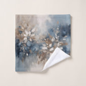 Marineblauw Lichtblauw Bruin Modern Bloemmotief Bad Handdoek (Wasdoekje)