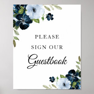 marineblauw lichtblauw guestbook bruiloft poster