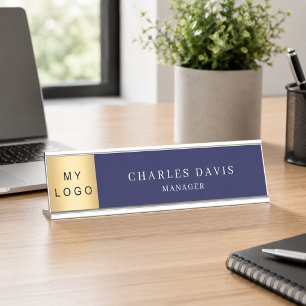 Marineblauw logo kantoor bureau naambordje