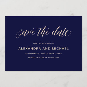 Marineblauw met Blush Typografie   De datum opslaa Save The Date