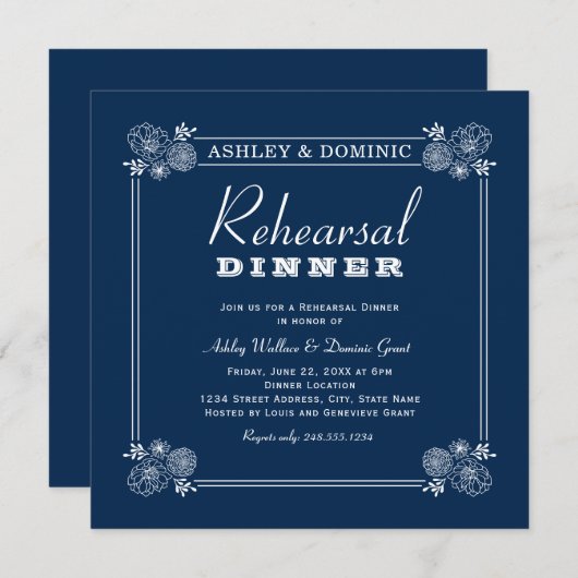 marineblauw met een bruiloft kaart (Voorkant / Achterkant)