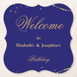 Marineblauw met gouden sterren dubbele gezamenlijk kartonnen onderzetters