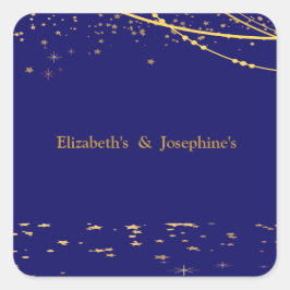 Marineblauw met gouden sterren dubbele gezamenlijk vierkante sticker