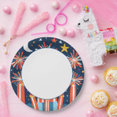 Marineblauw met minimalistisch vuurwerk en maan papieren bordje (Feest)