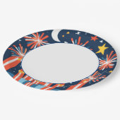 Marineblauw met minimalistisch vuurwerk en maan papieren bordje (Gekanteld)