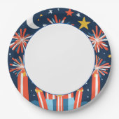 Marineblauw met minimalistisch vuurwerk en maan papieren bordje (Voorkant)