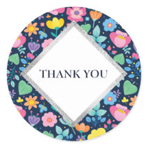 Marineblauw met Mooie Bloemen Dank U Sticker