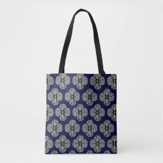 Marineblauw met zwart en wit ontworpen tote achter draagtas
