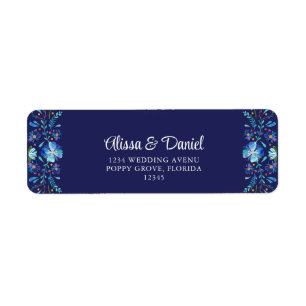Marineblauw Mexicaans Bloemfeest Retouradres Etiket
