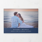 Marineblauw minimaal 3 in 1 Fotocollage Bruiloft Drieluik Uitnodiging (Cover)