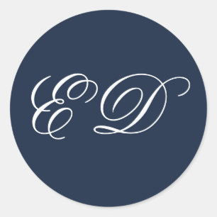 Marineblauw minimalistisch klassiek kalligrafie mo ronde sticker