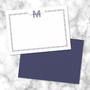 Marineblauw Minimalistisch Schrift Naam Monogram Notitiekaartje