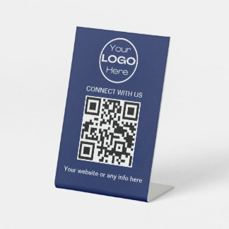 Marineblauw minimalistische zakelijke Logo en QR-c Reclamebord Met Voetstuk