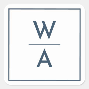 Marineblauw Modern Bold Monogram Crest Envelope Se Vierkante Sticker