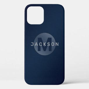 Marineblauw modern eenvoudig gepersonaliseerd mono iPhone 12 hoesje