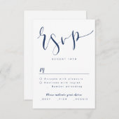Marineblauw Modern Eenvoudig Script bruiloft RSVP (Voorkant / Achterkant)