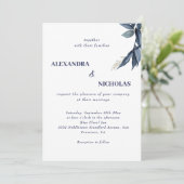 Marineblauw Modern Elegant Bruiloft Kaart (Staand voorkant)