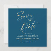 Marineblauw Modern Elegant Minimalistisch Bruiloft Save The Date (Voorkant)