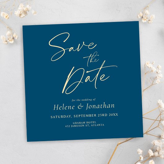 Marineblauw Modern Elegant Minimalistisch Bruiloft Save The Date