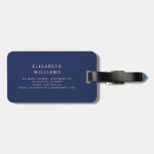 Marineblauw Modern Monogram Minimalistisch Bagagelabel (Achterkant horizontaal)