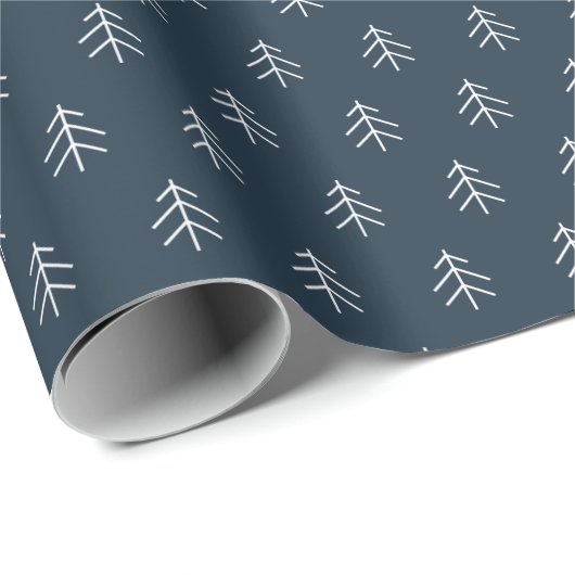 Marineblauw | Modern Trees Pattern Cadeaupapier (Rol Hoek)